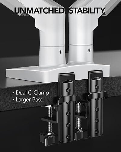 HUANUO Dual Monitor Stand - Full Adjustable Monitor Desk Mount Swivel Vesa Bracket with C Clamp, Grommet Mounting Base for 13 to 32 Inch Computer Screens - Each Arm Holds 4.4 to 19.8lbs - White thumbnail 4