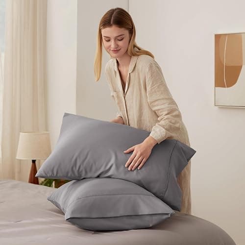 Bedsure Queen Pillow Cases Set of 2 - Silver Grey Brushed Microfiber Pillowcase 2 Pack, Super Soft and Cozy Pillow Case Covers with Envelope Closure, Wrinkle, Fade and Stain Resistant, 20x30 Inches thumbnail 2