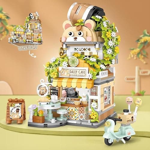 MindBox City Cafe Building Blocks Toys, Openable Coffee Shop Building Set for Boys Girls Age 8+,1077pcs Mini Bricks (Green) thumbnail 3