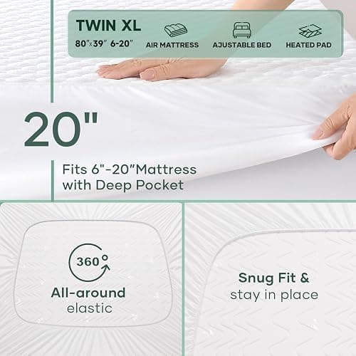 OhGeni 100% Waterproof Mattress Protector,Twin XL Size Mattress Soft Pad,Pet Hair & Bedwetting Resistant,Cooling Fitted Sheets,Washable Bed Cover,Non-Slip Deep Pocket,Noiseless for College Dorm Rooms thumbnail 5