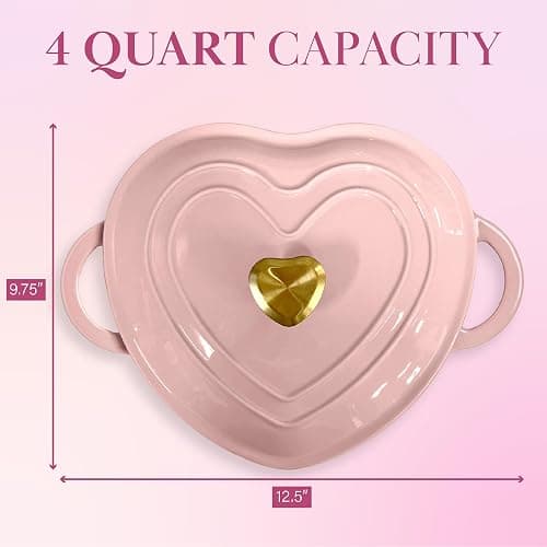Paris Hilton Enameled Cast Iron Dutch Oven Heart-Shaped Pot with Lid, Dual Handles, Works on All Stovetops, Oven Safe to 500°F, 4-Quart, Pink thumbnail 3