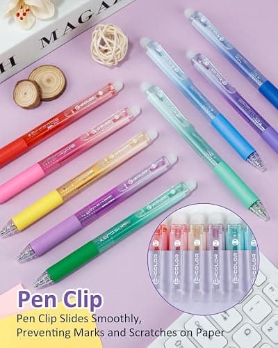 Solati 12 Colors Erasable Gel Pens, Fine Point 0.7mm Colored Erasable Pens, Make Mistakes Disappear, Assorted Color Inks for Drawing, Writing, Planning, and Crossword Puzzles (12 Colors) thumbnail 6