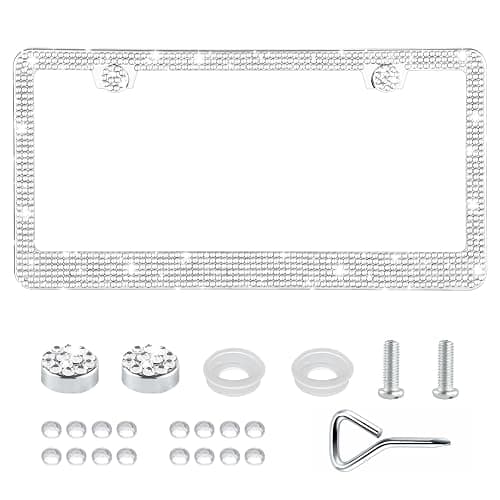 GaRhomxy Bling License Plate Frames for Women, 1 Pack Handcrafted Sparkly Rhinestone Car Accessories, Premium Stainless Steel Frame with 1000+ Faceted Glass Crystals & Free Glitter Caps (White) - Image 1