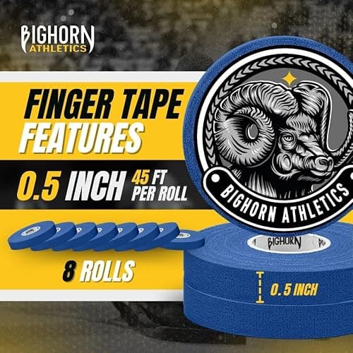 Bighorn Athletics Jiu Jitsu Finger Tape, Rock Climbing Tape | Multipurpose for Sports & Injuries: MMA, Volleyball, Football, Basketball, Tennis, Golf, Hands & Toes, 0.5-Inch x 45-feet, 8-Rolls, Blue thumbnail 3