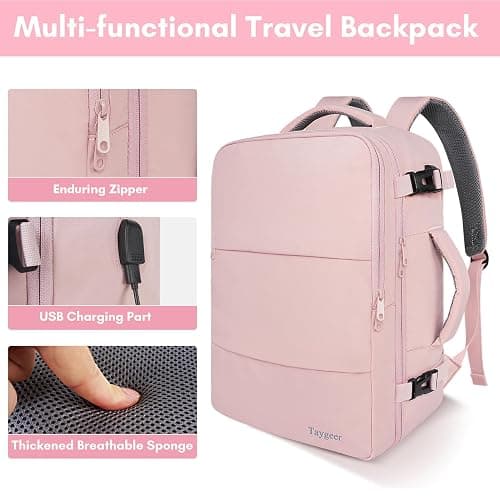 Taygeer Travel Backpack for Women, Carry On Backpack with USB Charging Port & Shoe Pouch, TSA 15.6inch Laptop Mochila Flight Approved, Nurse Bag Casual Daypack for Weekender Business Hiking, Pink thumbnail 8