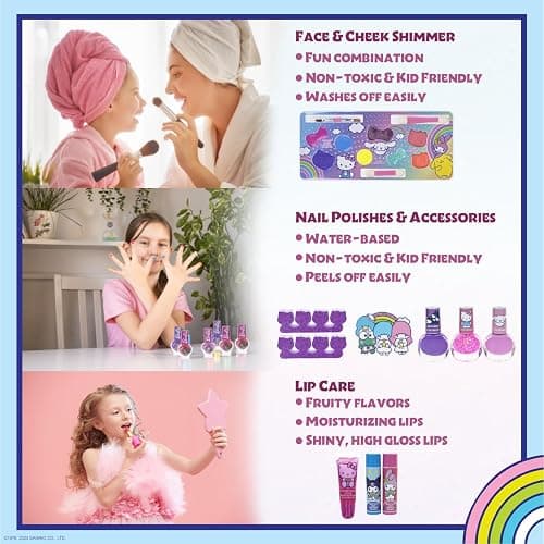 Hello Kitty & Friends - Townley Girl Train Case Makeup Set for Kids, Includes Lip Gloss, Eye Shimmer, Nail Polish, Brushes, and More! Perfect for Parties, Sleepovers, and Makeovers. Non-Toxic, Ages 3+ thumbnail 6