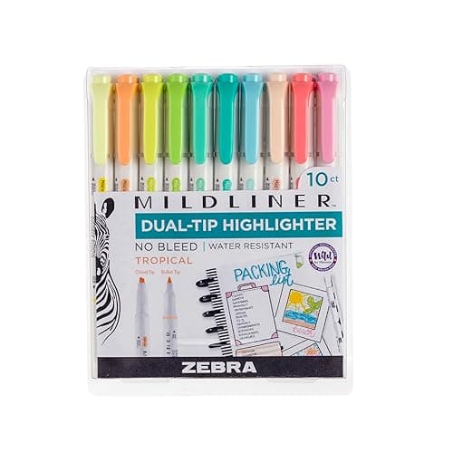 Zebra Pen Mildliner Double-Ended Highlighter Set, Broad and Fine Point Tips, Ideal for Bible Highlighting, No Bleed, Assorted Tropical Bisque Ink Colors, 10-Pack (78301) - Tropical Bisque - 10