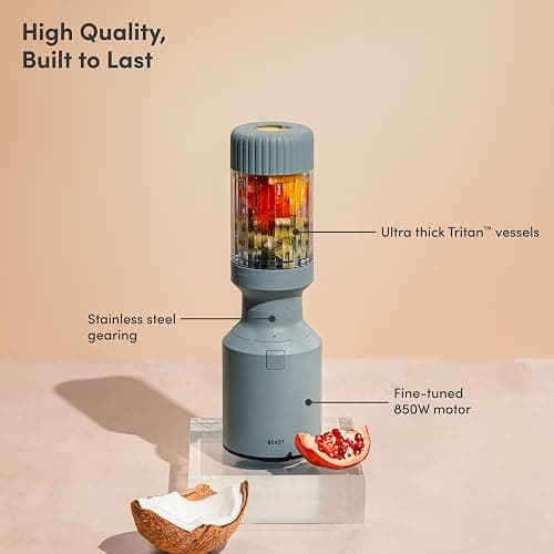 Beast Mighty 850 Plus | Premium Compact Personal Blender | Smoothies, Shakes, Dressings, Sauces | Blends Ice and Frozen Fruit | New XL Vessel | Extra Vessels, Lids and Straws | 850W (Mist) thumbnail 3