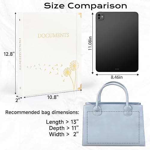 XKDOUS Important Document Organizer 3 Ring Linen Binders Folio File Folders | Beige Expanding Storage Holder with Gold-foiled Hardcover, 9 Pockets & Labels for A4, Letter Size Papers, Home & Office thumbnail 2
