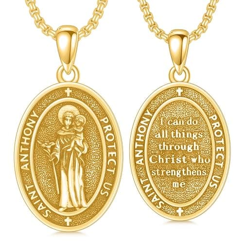 PELOVNY Protection Necklace 925 Sterling Silver St Anthony Francis Joseph Peregrine Raphael Sebastian Medal I Can Do All Things Through Christ Patron Saint Jewelry Christian Gifts for Men Women - Image 1