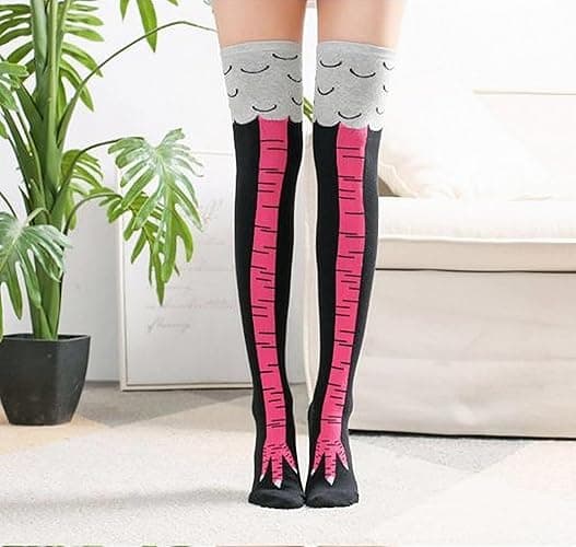 SimleShine 3-packs Chicken leg socks over knee 3 colors for different scenes parties gym funny Socks for gift Novetly socks - over knee - One Size - White,rose Red,black thumbnail 4