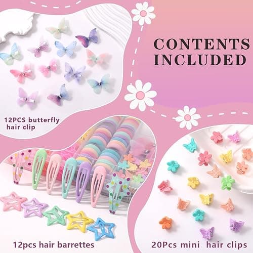 Hair Accessories for Girls, 1350P Colorful Hair Ties with 44P Hair Clips, Glitter Butterfly Hair Clips, Hair Wax Stick, Butterfly Hair Claws, Hair Barrettes with Comb Set&Organizer Box, Christmas Gift thumbnail 2