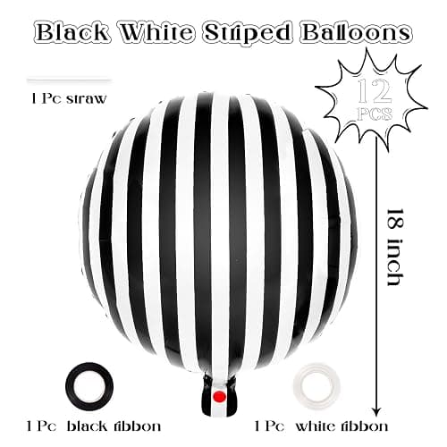 12 Pcs Black and White Striped Balloons,18 Inch Halloween Foil Balloon,Black Striped Checkered Balloons for Birthday Party Baby Shower Halloween Ceremonies Holiday Parties Decorations thumbnail 3