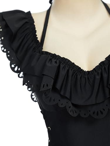 MEOWCOS Women One Piece Swimsuits Retro Victorian Style Swimsuit Gothic Halter Bathing Suit thumbnail 5
