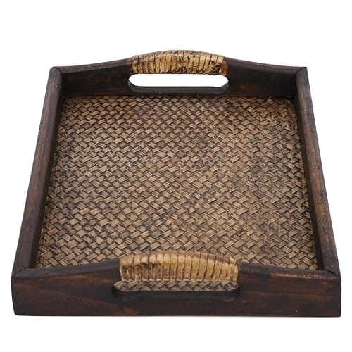 Rattan Serving Tray with Handle, Rustic Table Tray Rectangular Tea Tray  thumbnail 7