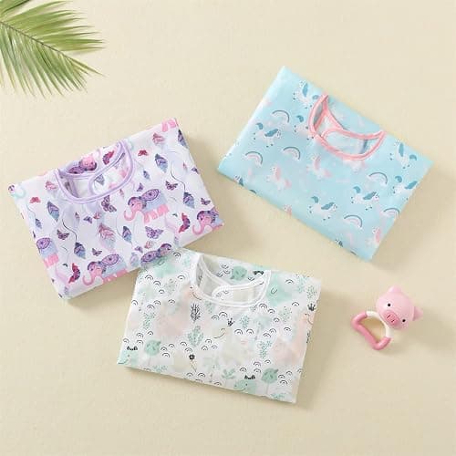 ElecMotive 3 Pack Long Sleeve Baby Bibs, Waterproof Sleeved Bib, Toddler Soft Bib for 6-30 Months thumbnail 2