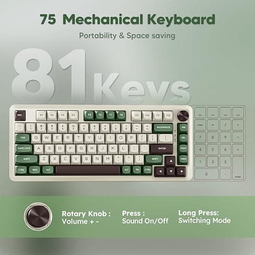 Redragon K681 Pro Wireless Mechanical Keyboard, Gasket Mounted RGB Gaming Keyboard with Volume Knob, MDA-Profile, Pre-Lubed Linear Switches, 81 Keys 75％ Tri-Mode Hot Swappable for PC/Xbox/PS (Matcha) thumbnail 6