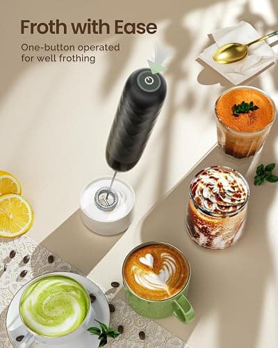 Maestri House Rechargeable Milk Frother, LunaFro Mini with Detachable Wand | Dual Spring Whisk Head Electric Coffee Frother Foam Maker, Compact Drink frother Handheld for Lattes, Cappuccino, Matcha thumbnail 6