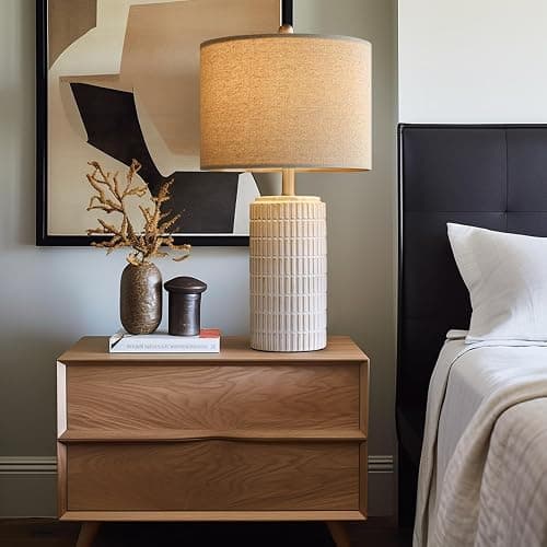 PoKat 23" Modern Ceramic Table Lamp Set of 2 for Living Room White Desk Lamps for Bedroom Farmhouse Bedside Nightstand Lamp House Warming Gifts New Home Decor End Table Lamps Gifts for Women Mom Beige thumbnail 7