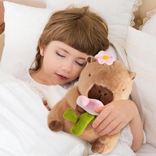 CHDBLOCK Flower Capybara Plush, Cute Capybara Plush Pillow Kawaii Flower Stuffed Aniamls Capybara Plushies Toys Gifts for Kids 11 inch thumbnail 2