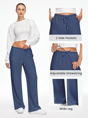 JEKAOYI Wide Leg Sweatpants for Women High Waisted Baggy Sweat Track Pants Drawstring Casual Lounge Pants with Pockets thumbnail 5