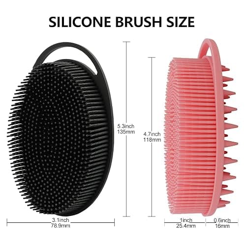 2 Pack Silicone Body Scrubber, Loofah Double-Sided Body Brush,Shower Scrubber and Scalp Massager Shampoo Brush for Sensitive Kids Women Men All Kinds of Skin (Black & Pink) thumbnail 5