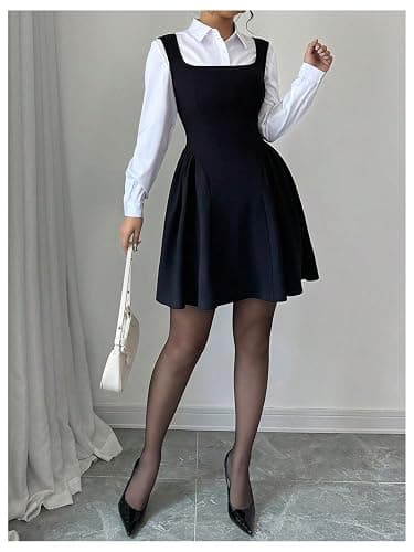 GORGLITTER Black Dress for Women A Line Sleeveless Swing Flared Square Neck Dress Ruffle Mini Tank Sundress, XS-XXL thumbnail 5