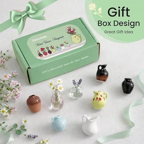 8 Pcs Cute Mini Vase Magnets for Fridge, Funny Plant Decorative Magnets | Tiny Ceramic Vase Refrigerator Magnets with Faux Flowers, for Fridge, Kitchen, Locker & Office Decor Gift thumbnail 6
