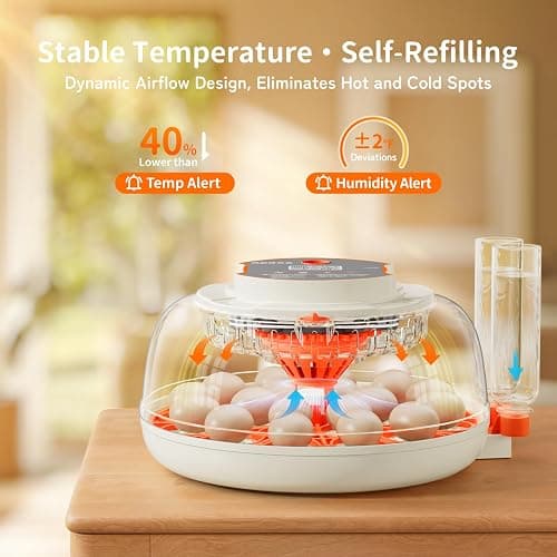 18 Egg Incubator, Automatic and Adjustable Egg Turning, Egg Candler, Temperature and Humidity Control, Hatch Day, 2 Size Egg Tray, Automatic Water Refill, Hatching Chicken Quail Duck Turkey Goose Bird thumbnail 2