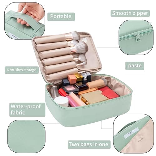 Queboom Travel Makeup Bag Cosmetic Bag Makeup Bag Toiletry bag for women and men (Green) thumbnail 4