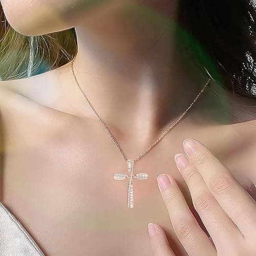 OKISIL Cross Necklace for Women, 925 Sterling Silver 18K Gold Plated Cross Necklaces for Women, Cross Pendant with 5A Cubic Zirconia Diamond, Birthday Christmas Jewelry Gifts for Women Her Wife thumbnail 3