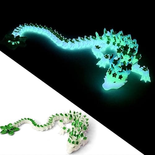 3D Printed Cherry Blossom Dragon，3D Printed Animals 12in Cherry Blossom Decor 3D Printed Dragon Dragon Fidget Toy for Display Collection and Unique Gift (Luminous Green) - Luminous Green