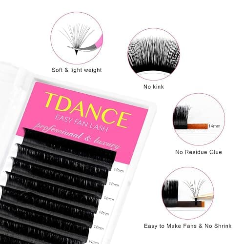 TDANCE Easy Fan Lash Extension Blooming Volume Eyelash Extensions C CC D DD J B L Curl 0.03-0.12mm Thickness Easy Fan Volume Lashes Self Fanning Eyelashes Extension (D-0.05,14-19mm) thumbnail 2