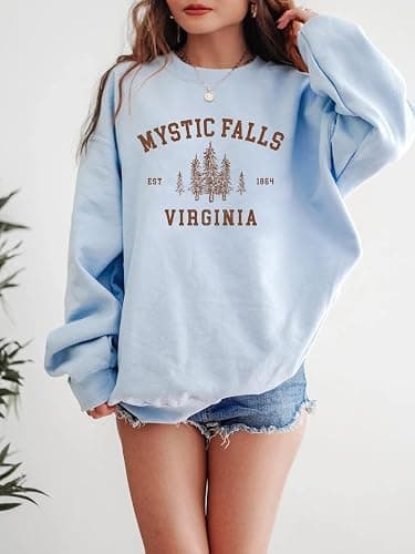 Mystic Falls Virginia Sweatshirt - Salva.tore Vampire Dia.ries Sweater; Virginia Crewneck Sweatshirt thumbnail 4