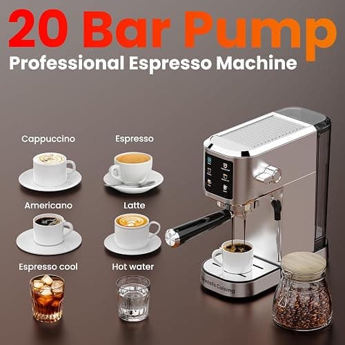 Espresso Machine 20 Bar,Touchscreen Espresso Maker with Steam Milk Frother, Stainless Steel Expresso Coffee Machine for Home with Removable Water Tank for Cappuccino Latte,Cold Brew,Long Coffee thumbnail 9