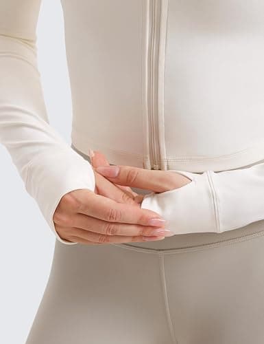 CRZ YOGA Womens Butterluxe Full Zip Cropped Workout Jacket Slim Fit Lightweight Athletic Yoga Tops with Thumb Holes thumbnail 4
