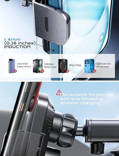 CHGeek Wireless Car Charger, 15W Fast Charging Auto Clamping Phone Holders for Your Car Phone Mount fit for iPhone 17 16 15 14 13 12 Pro Max 11 XR XS, for Samsung Galaxy S25 Ultra S24 S23, Black thumbnail 4