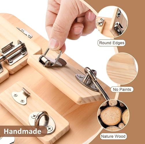 Potatomato Montessori Large Busy Board for Toddlers – 21-in-1 Wooden Sensory Educational Toy for Kids – Fidget Toy for Boys & Girls Fine Motor Skills – Autism Sensory Products thumbnail 5