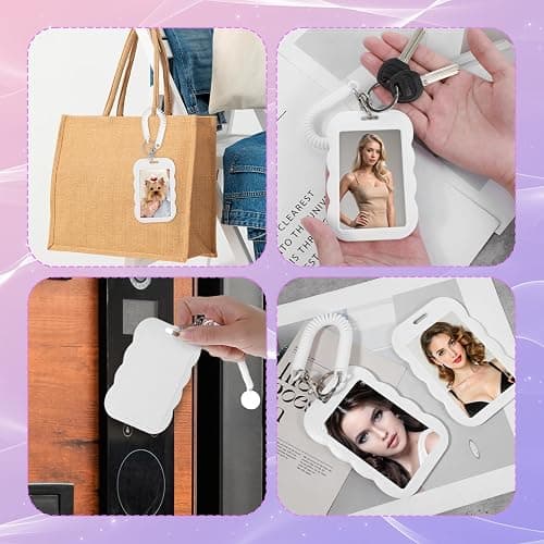 TIESOME 4 Stück Popularität Photocard Holder mit Schlüsselanhänger, ID Ausweishalter Weiß Ausweiskartenhalter Ausweishülle Kartenhülle Fotokartenhalter für Idol Album Karten Bank Studentenbus thumbnail 6