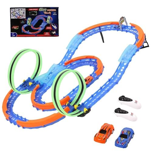 Insgen Slot Car Race Track Set with 2 High-Speed Cars,Racing Game with 2 Controllers, Electric Remote Control Track Car, Learning Toy for Boys and Girls Ages 3-12, Gift for Kids(Medium) - Image 1