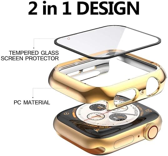 HANKN 42mm Hard Plated Case for Apple Watch Series 11 10 42mm Tempered Glass Screen Protector Case, Full Coverage Ultra-thin Shockproof Bumper Iwatch Cover (Gold, 42 mm) thumbnail 2