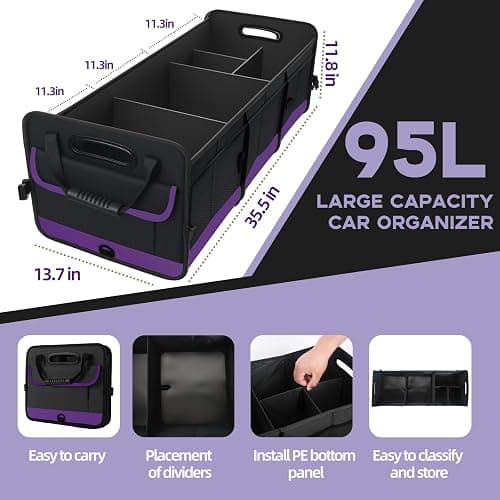 AOPHY Foldable Trunk Organizer for Car SUV Truck 95L | Portable storage with straps. Waterproof and sturdy. Folds flat when not in use. Great for drivers. Purple Car Accessories thumbnail 2