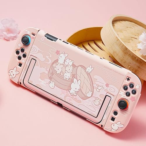 GeekShare Protective Shell Compatible with Switch 2, Kawaii Cartoon Dockable Case for Switch 2, Anti-Scratch and Shock-Absorption Design Cover Skin - Steamed Bun Rabbit thumbnail 5