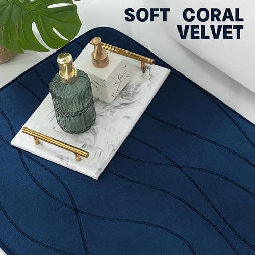YIHOUSE Memory Foam Blue Bathroom Rug Sets 3 Piece, Ultra Absorbent Bath Mat for Bathroom - Non-Slip Machine Washable & Dry Quickly, 3 Piece Bathroom Mat Set, Navy Blue thumbnail 4