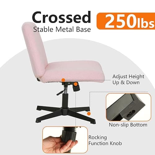 ⭐️⭐️⭐️⭐️⭐️FDW Criss Cross Chair Armless Cross Legged Office Desk Chair Adjustable Swivel Ergonomic Gaming Chair No Wheels Backrest with Wide Seat Native Sponge Computer Task Vanity Chair for Home Office,Pink - Pink - pack of 1 thumbnail 6