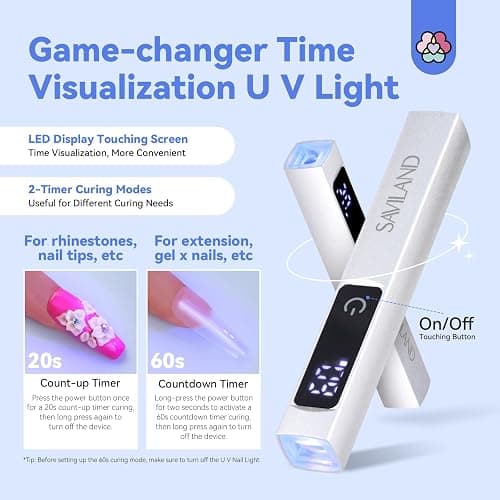 SAVILAND LED U V Light with Magnetic Stand & LCD Screen Portable Nail Lamp Kit Handsfree 2-Timer Modes Portable Mini Nail Dryer Stand for Gel Nails USB Rechargeable and Cordless for Home DIY Manicure thumbnail 3