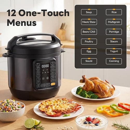 DUMOS Electric Pressure Cooker 16-in-1, 8QT Programmable Multi Cooker with 12 One-Touch Presets, Soup Steam Yogurt and More, Ceramic Inner Pot Delay Start & Keep Warm, Includes Recipe Guide, Black thumbnail 4