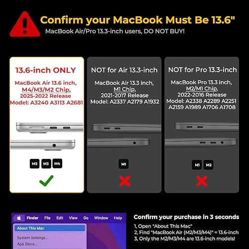 EooCoo Compatible with MacBook Air 13 inch Case M4 M3 M2 2025 2024 2022 Mac Book Air 13.6" Transparent Hard Shell for Model A3240 A3113 A2681 with Touch ID, Plastic Cover Smooth Skin - Crystal Clear thumbnail 3