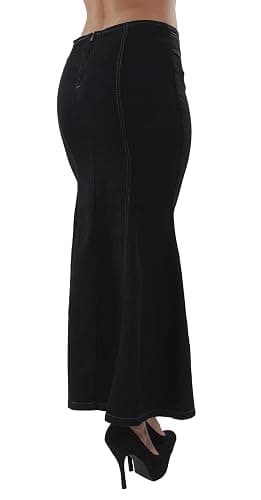 Womens Plus Size Trumpet Mermaid Front Belted Flare Long/Short Denim Skirt thumbnail 6