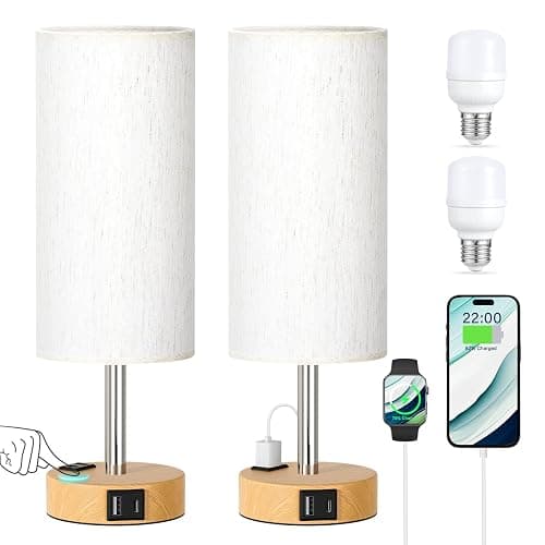 Table Lamp for Bedroom Set of 2 - Touch 3 Way Dimmable Bedside Lamps with USB C and A Ports, Night Lamp for Nightstand with AC Outlet, Desk Lamps for Living Room, Reading Room, Kids Room, Office thumbnail 8